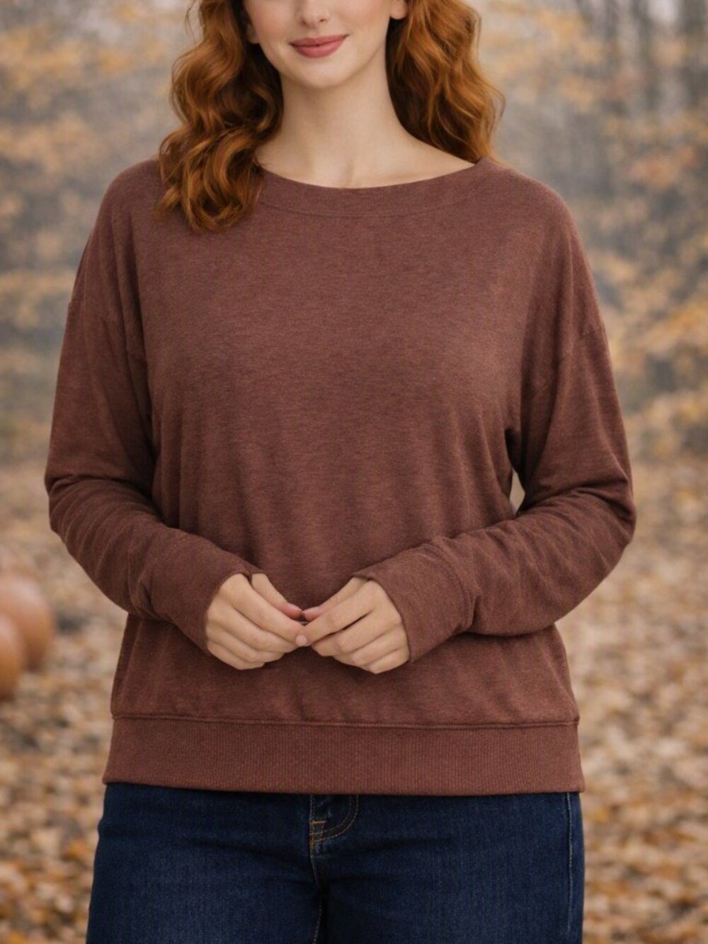 Rust Boatneck Performance Draped Top | Luxe Ribbed Hem & Thumb Holes | NWOT
